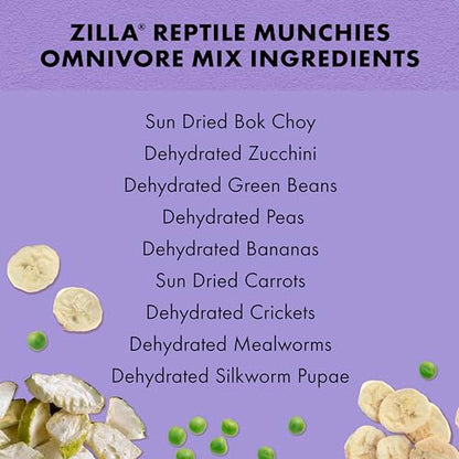 Zilla Reptile Munchies, Omnivore Mix, Dehydrated and Sun Dried Vegetables and Insects, 4 Ounces | Dehydrated and Sun Dried Vegetables and Insects