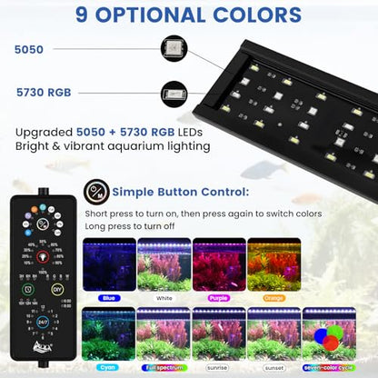 AQQA Aquarium Plant Light Full Spectrum LED Fish Tank Light IP68 Waterproof with 24/7 Natural Mode & DIY RGBW Mode, 9 Colors & 10-Level Brightness Adjustable, 6 Timer Settings for 18"-24" Tank (18W) - size: 18-24inch