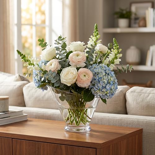 WGVI Slant Cut Calyx Glass Vase, Width 9", Height 7.75", Clear Terrarium, Candy Dish, Fruit Jar, Floral Container for Wedding Party Event, Home Office Decor, 1 Piece - size: Slant Cut 7.75"H