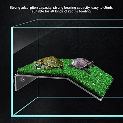 Turtle Basking Platform Lawn Turtle Resting Basking Platform Simulation Grass Repilte Ramp Tortoise Habitat Frog Terrapin Terrace Tank Accessories - size: L