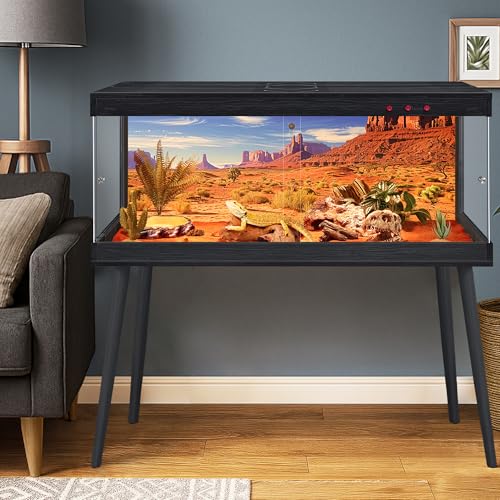 Royxen Bearded Dragon Tank, 82 Gallon Reptile Tank with Leg Stand,Built-in Lighting Reptile Enclosure, Tempered Glass Bearded Dragon Encloure for Chameleon (Black,48"x 20"x 20") - color: Black, size: 82 Gallons,48"x20"x20"