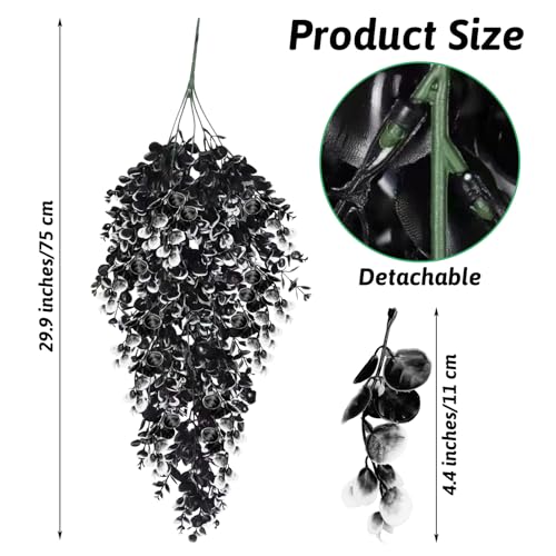 Hamiledyi Fake Reptile Plants 2 Pack Hanging Fake Plants, Plants for Reptiles with Suction Cup, Fake Amphibian Plants for Bearded Dragon Lizard Geckos Chameleon Tank (Black and White) - color: Black and White, size: 2 PCS