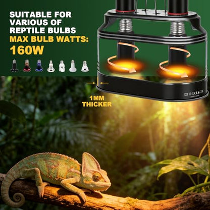 Dual Reptile Light Fixture Max 160W Each Heat Lamp Fixture Fits Heating Lamp Terrarium Light UVB Light for Lizards Turtles Snakes Terrarium Habitat