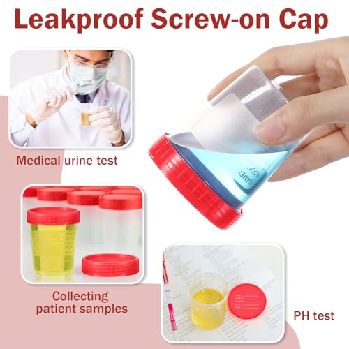Geiserailie 100 Pcs Urine Cups 4oz Disposable Specimen Container,Red | Pee Cups for Testing, Leak Proof Screw on Lids for Safe Urinalysis Pee Stool Sample Collection Analysis - color: Red