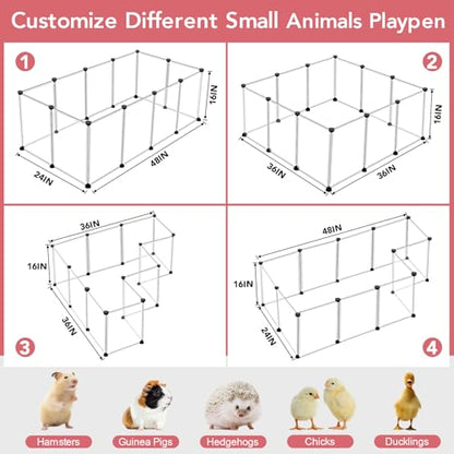 VISCOO 12 Panels Transparent Small Animals Playpen,48" x 24" x 16" Portable Pet Playpen,Plastic Enclosure,Puppy Play Pen for Indoors Outdoor Pet Fence for Guinea Pigs,Bunny,Ferrets,Hamsters,Hedgehogs | Puppy Play Pen Indoors Outdoor,Pet Fence for Guinea P