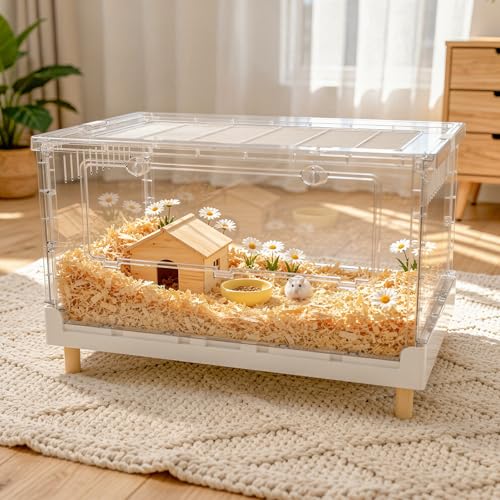 Hamster Cage Panoramic High Playhouse Adventure Habitat | 470 Sq In cozy retreat floor, 6.5 In deep burrowing tray, fits large 11 In wheel - size: 27.6"L x 17.0"W x 15.4"H