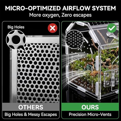Tlence Jumping Spider Enclosure with Handle, Front Opening Acrylic Arboreal Terrarium with Magnetic Closure, Portable Micro Reptile Habitat for Tarantulas, Frogs, Gecko, Mantis