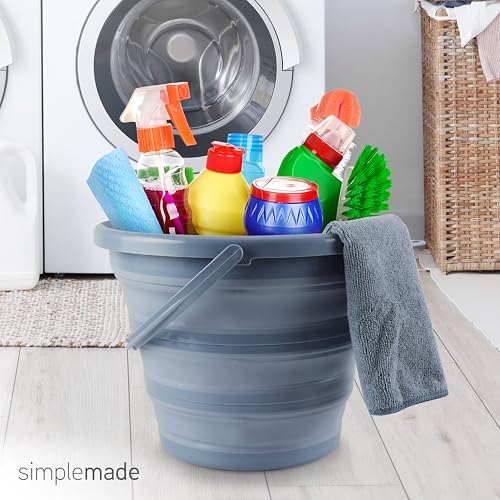 SIMPLEMADE Collapsible Bucket Cleaning Set - Includes 2 Foldable Buckets, Spray Bottle, Rag, Scrubbing Brush and Sponge - Holds Up to 10 liters, Easy Storage, All-Purpose Cleaning Solution - color: Blue