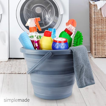 SIMPLEMADE Collapsible Bucket Cleaning Set - Includes 2 Foldable Buckets, Spray Bottle, Rag, Scrubbing Brush and Sponge - Holds Up to 10 liters, Easy Storage, All-Purpose Cleaning Solution - color: Blue