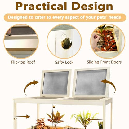 81 Gallon Reptile Terrarium Tank 48 Inch Lizard Tank Bearded Dragon Tank with Metal Mesh Roof Door, Snake Tank with Lock Design, 48" Length - color: Oak, size: 81 Gallons