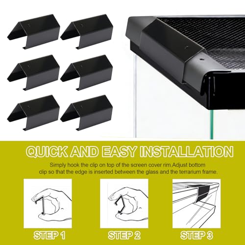 6Pack Reptile Terrarium Covers Heavy Duty Screen Clips for 5-29 Gallons, Aquarium Lid Clips for Reptile Tank Lid, Rreptile Enclosure Lock for Amphibian and Turtle Terrarium Covers