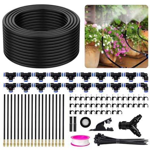 100FT Drip Irrigation Kit System for Garden 360° Adjustable Garden Sprinklers for Yard Watering System with 18 Nozzles Raised Bed Greenhouse Plant Watering Devices Misting System - size: 100FT + 18pcs nozzles and connectors