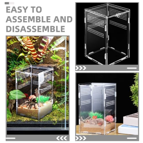 Homoyoyo Modular Acrylic Reptile Breeding Habitat Box Featuring Reliable Lock and High Transparency, Ventilated Feeding Enclosure for Snakes, Lizards, and Small Tarantulas