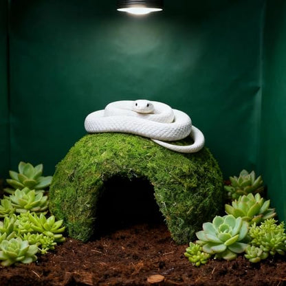 Reptile Moss Hideout, Half Round Cave for Lizards Snakes Frogs | Reptile Moss Hideout, Half-round dome shape, Full moss exterior coverage, Spacious interior room, Stable on all substrates