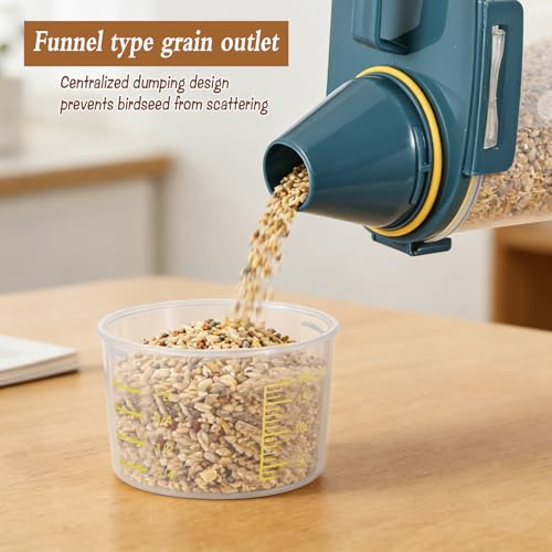 2 Pcs 3.17 Qt/3 L Bird Seed Storage Container Airtight- Portable Bird Food Container with Airtight Measuring Cup, Clear Pet Parrot Seed Dispenser for Birds Food Chicken Feed Storage, Blue Lid