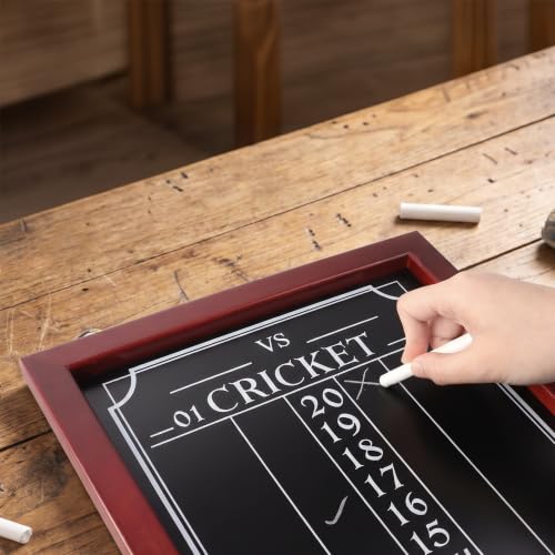 GSE Chalk Dart Scoreboard for Dartboard Cricket & 01 Games | Solid Pine Wood, 6 Dart Storage Holes, Easy Writing & Erasing, Chalk, Wipe, Wall Mount Hardware Included, Standard/ Large - style: Large