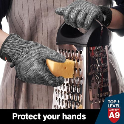 Schwer Ultimate Cut Resistant Gloves Beyond ANSI A9, Reinforced Stainless Steel Glove, Food Grade Mesh Metal Gloves for Butcher Meat Cutting, Oyster Shucking, Mandoline, PR1708 (S, 2 PCS) - size: Small (Pack of 2), style: 4.0 Reinforced Steel