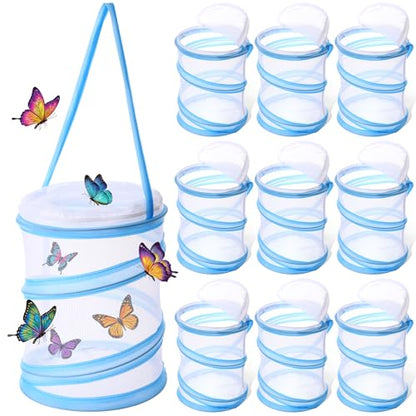 Sherr 10 Pcs Mini Butterfly Habitat Cage Mesh Foldable Insect,Blue | Clear Mesh Butterfly Net Cage Container, Mesh Terrarium for Insect Observation 6.2 x 7.1 in, Easy to Pbserve, Simple to Clean - color: Blue