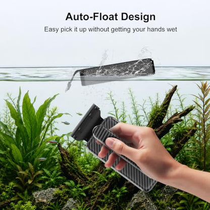 Magnetic Aquarium Cleaning Tool, Medium, for Glass up to 10 mm | Magnetic Two-Piece Movement, Floating Inner Unit, Textured Cleaning Pad, Scraper Attachment, Carbon-Fiber-Look Handle - size: M