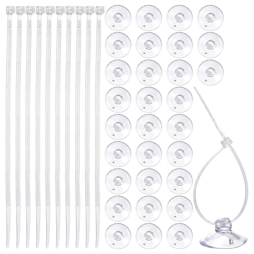 JJUNW 30Pcs Aquarium Suction Cups, Mini Suction Cups with 40 Pcs Zip Ties Clear Fish Tank Suction-Cups- Without Hooks for Aquarium Fish Tank Decoration Moss Shrimp Nest Reptile Hammocks