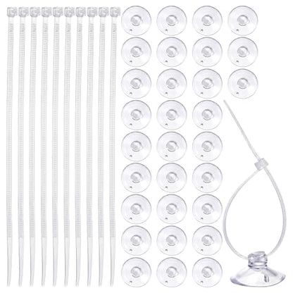 JJUNW 30Pcs Aquarium Suction Cups, Mini Suction Cups with 40 Pcs Zip Ties Clear Fish Tank Suction-Cups- Without Hooks for Aquarium Fish Tank Decoration Moss Shrimp Nest Reptile Hammocks