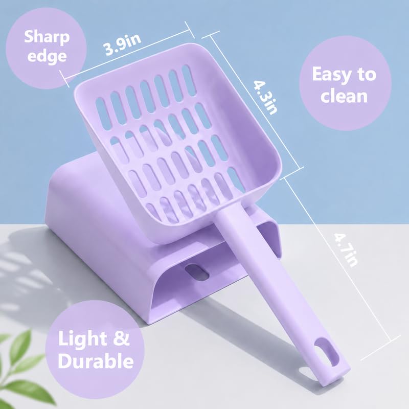 Cat Pooper Scooper, 2 in 1 Cat Litter Scoop with Holder Stand Cat Accessories Cat Supplies Kitty Litter Scoop Heavy Duty and Easy Clean Purple - color: L-purple