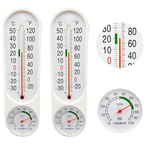 2 Pieces Outdoor/Indoor Thermometer Hygrometer, Vertical Temperature Humidity Gauge Meter with Fahrenheit/Celsius Thermometers Humidity Meter for Patio Garden Cellar Greenhouse