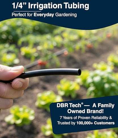 DBR Tech® 1/4 Drip Irrigation Tubing, 100 Feet, Flexible PVC Plastic Drip Irrigation Hose for Gardening, Misting, Hydroponics and DIY Landscape Garden Projects, Blank Distribution (100ft, Black) - color: Black, size: 100ft
