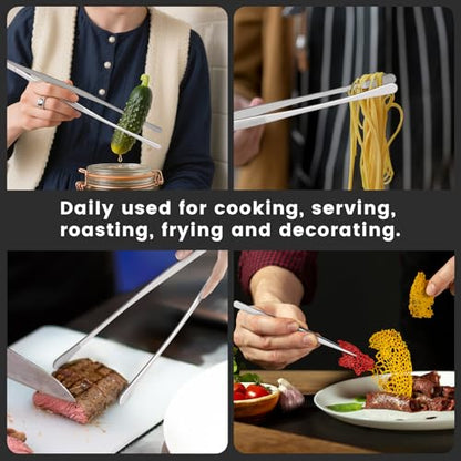HOTEC Kitchen Tweezers Tongs Stainless Steel, Set of 4-10" and 12inch Extra-Long Food Tweezers Fine Kitchen Tongs for Cooking,Grill and Baking - color: Silver, size: 4PCS: 12 & 10 Inch