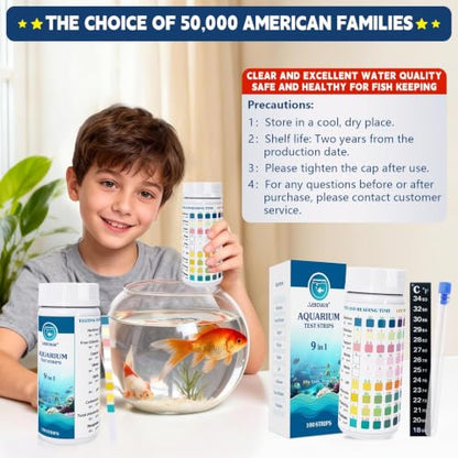 9 in 1 Aquarium Test Strips, 100 Count, Fish Tank Water Test Kit for Freshwater & Saltwater,