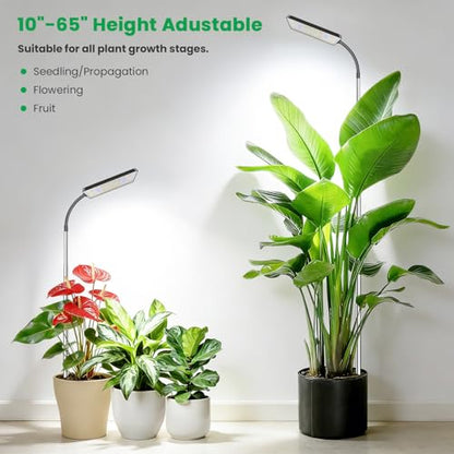Plant Lights for Indoor Growing, 306LEDs Full Spectrum Grow Light | 7.9in Grow lights, 10-65in Height Adjustable for Growing Large Plants, 6/12/16 Timer,5 Dimmable Levels, 3 light Modes.2 Pack - size: 2 Pack