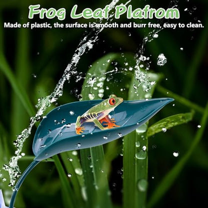kathson 3pcs Crested Gecko Climbing Toys, Leaf-Shaped Reptile Basking Platform Plastic Frog Habitat Platform with Suction Cup Betta Fish Resting Spot Tank Decoration for Frog Toad Amphibian