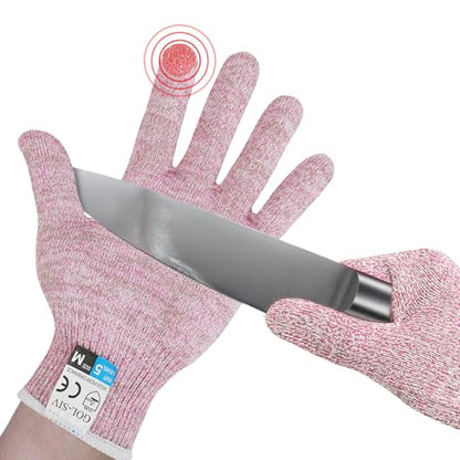 Cut Resistant Gloves Level 5, Kitchen Cutting Gloves For Cooking,Meat Fish Cutting,Oyster Shucking, Knife Handling,Wood Carving (Pink, M) - color: Pink, size: Medium