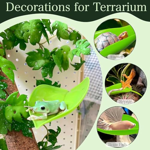 9-Pack Plastic Leaf Decor Decorations with Suction Cups, Reptile Basking Platform for Terrarium Frog Tank, Habitat Climbing Resting Area for Tree Frogs, African Dwarf Frogs, Toads, Turtles and Lizards