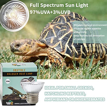 LUCKY HERP 4 Pack 25W UVA UVB Reptile Light Bulbs, Heat Lamp Bulbs for Reptiles and Amphibians, Basking Light Bulb for Turtle, Bearded Dragon, Lizard Heating Use - size: 25*4
