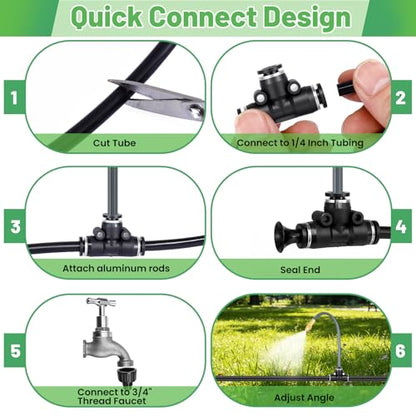 49.2Ft 1/4" Drip Irrigation System 360° Watering Misting System | Garden Bendable Watering Atomizing System with 12 Nozzles for 1/4 inch Irrigation Tubing(Include 49.2Ft 1/4" Tubing) - size: 49.2FT 1/4" Tubing