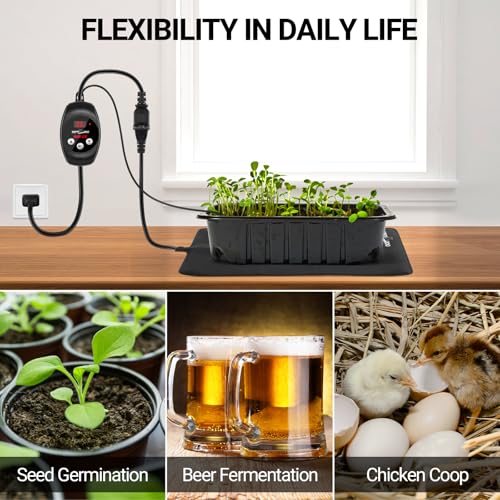 REPTI ZOO Reptile Thermostat Wide Range Temperature Controller Reptile Heat Pad Digital Thermostat Waterproof Seedling Heat Mat Thermostat for Turtles, Lizards, Frogs, Hermit Crabs, Snakes, Plants