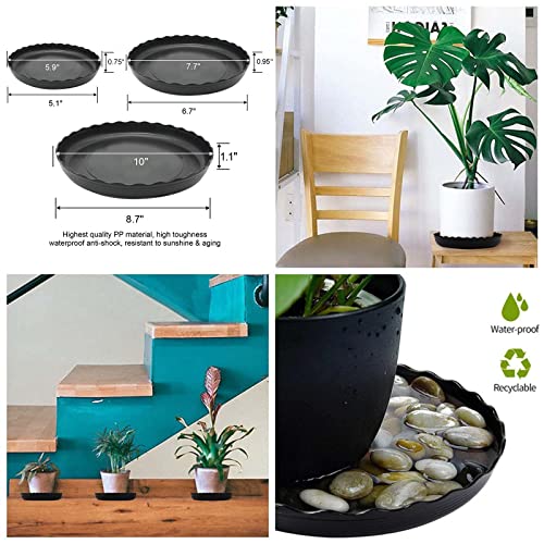 12Pcs Plant Saucer, 6 8 10 Inch Durable Plastic Plant Tray, Black Round Plant Pot Saucers, Drip Tray for Indoor and Outdoor Garden - color: Black (6" 8" 10")