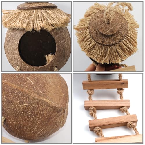 Gecko Tank Accessories,Grested Gecko Coconut Hideout Hut with Ladder Reptile Hanging Plants Climbing Bearded Dragon Hammock Flexible Jungle Vine Leaves Terrarium Decor - style: 【Style C】