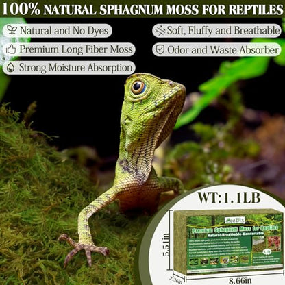 1.1 lb Premium Sphagnum Moss for Reptiles | 25 qt Green Natural Reptile Moss Bedding, Long Fiber Reptile Moss for Leopards, Geckos, Snakes, Turtles, Frogs - color: 1.1lb
