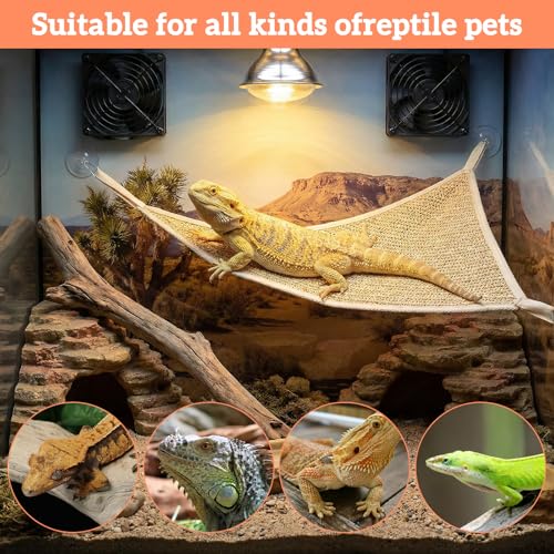 2Pcs Bearded Dragon Hammock, Breathable Straw-Woven Reptile Hammock Lizard Tank Accessories, Triangle Geckos Hammocks for Bearded Dragons, Snakes, and Axolotls, Perfect Beard Dragon Tank Accessories