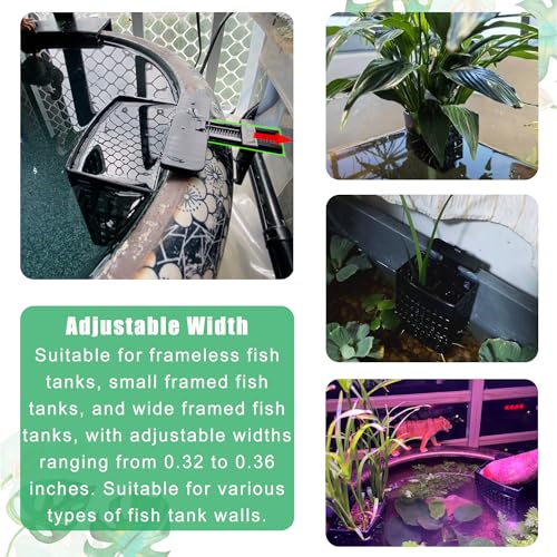 2PCS Adjustable Aquarium Plant Holder, Aquarium Planter Cup Adjustable Thickness To 2.36" Height to 3.9", Fish Tank Plant Holders with Hooks and Suction Cup for Fish Tank Accessories Black - color: Black