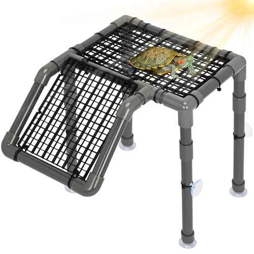 Large Standing Turtle Basking Platform with Ramp for Aquatic Turtles | 2 Adjustable Height, Floating Resting Area Turtle Dock with Ramp, Aquatic Turtle Tank Accessories, Includes Suction Cup