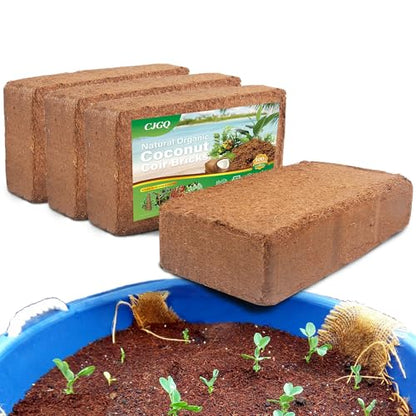 Coco Coir Brick - 4 Pack Coconut Soil - Low EC & PH Balance - High Expansion - Renewable Coco Fiber for Herbs & Flowers - size: 4 Pack