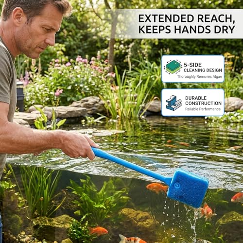 4Pcs Aquarium Scrubber, Fish Tank Scrubber with Long Handle and Replaceable Sponge Heads, Efficient Aquarium Sponge Cleaner for Glass Terrariums and Multi-Surface Home Cleaning