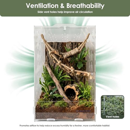 Acrylic Jumping Spider Enclosure, 7.48 x 7.87 x 11.81 in Clear Terrarium | Front-opening ventilated habitat for jumping spiders, small spiders and slow-moving invertebrates; clear acrylic display. - size: 7.48 x 7.87 x 11.81 inches（19x20x30cm）