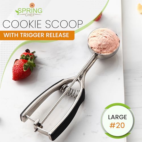 Spring Chef Large Stainless Steel Cookie Scoop, #20, 2.93 Tablespoon, Black | Professional 3.5" Cookie Dough Scoop for Baking, Cookie Scooper, Ice Cream Scoop with Trigger Release, Dishwasher Safe - color: Black, size: #20 - Large - 2.93 Tbsp