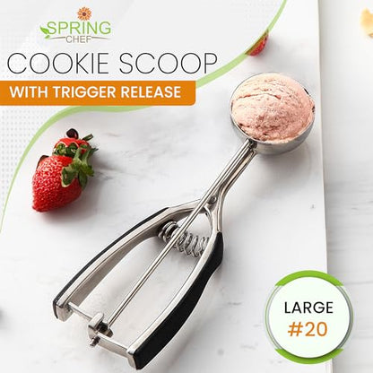 Spring Chef Large Stainless Steel Cookie Scoop, #20, 2.93 Tablespoon, Black | Professional 3.5" Cookie Dough Scoop for Baking, Cookie Scooper, Ice Cream Scoop with Trigger Release, Dishwasher Safe - color: Black, size: #20 - Large - 2.93 Tbsp