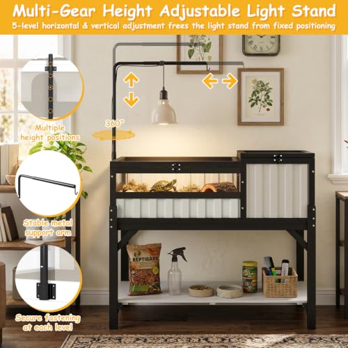 PetsCosset Indoor Tortoise Enclosure Elevated Tortoise Table with UVB Lamp Stand & Storage Shelf, Two-Room Reptile Habitat with PVC Anti-Glare Panel for Sulcata Russian Hermann’s Tortoise - size: 39.0"L x 22.8"W x 33.1"H