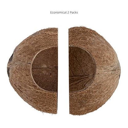2 Pack Natural Coconut Reptile Hideouts, Lizard, Spider and Aquarium Fish Hide Cave (Natural Surface) - color: Natural Surface